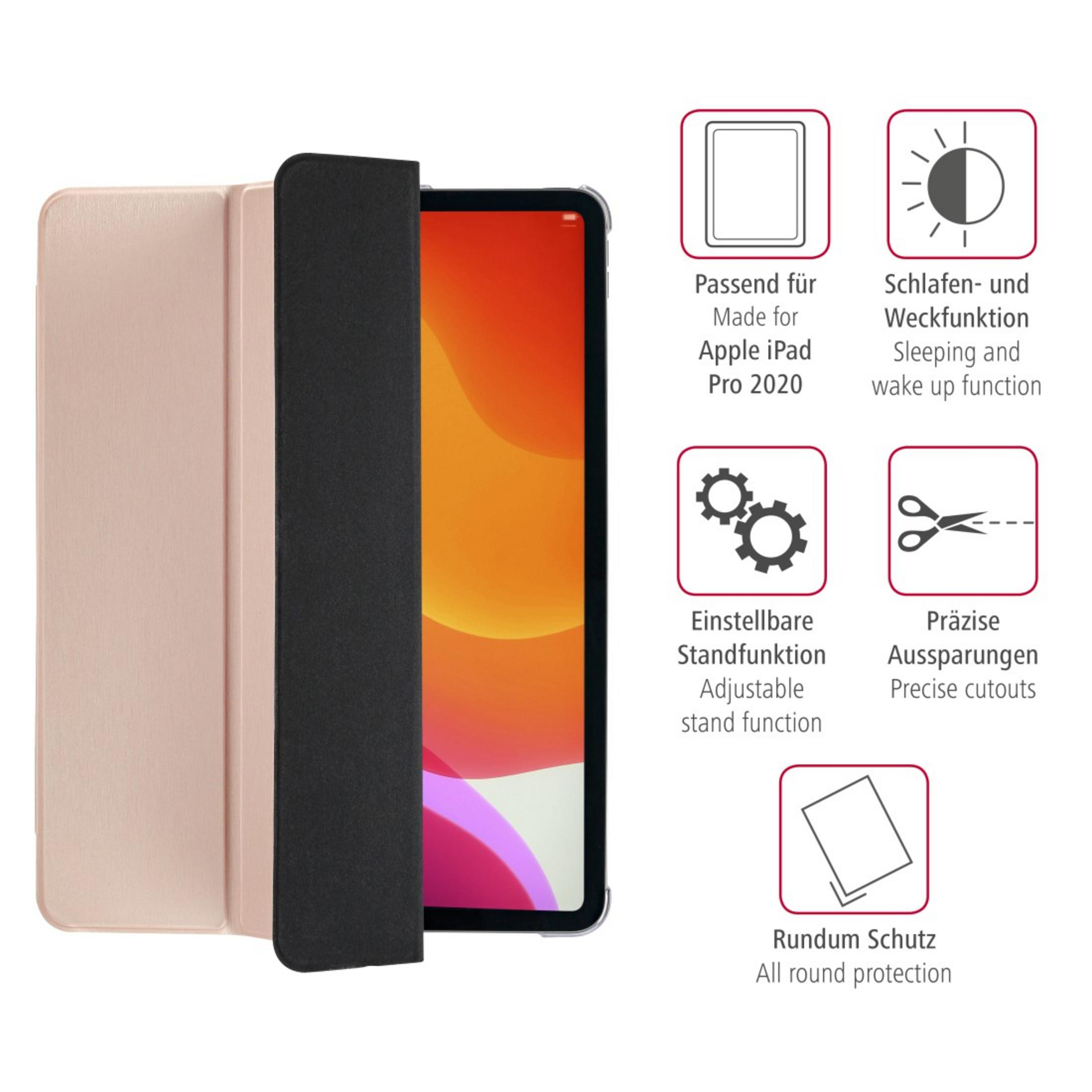 Tablet-Hülle mit geöffneter Abdeckung, zeigt das Tablet. Die Hülle ist hellrosa und schwarz.