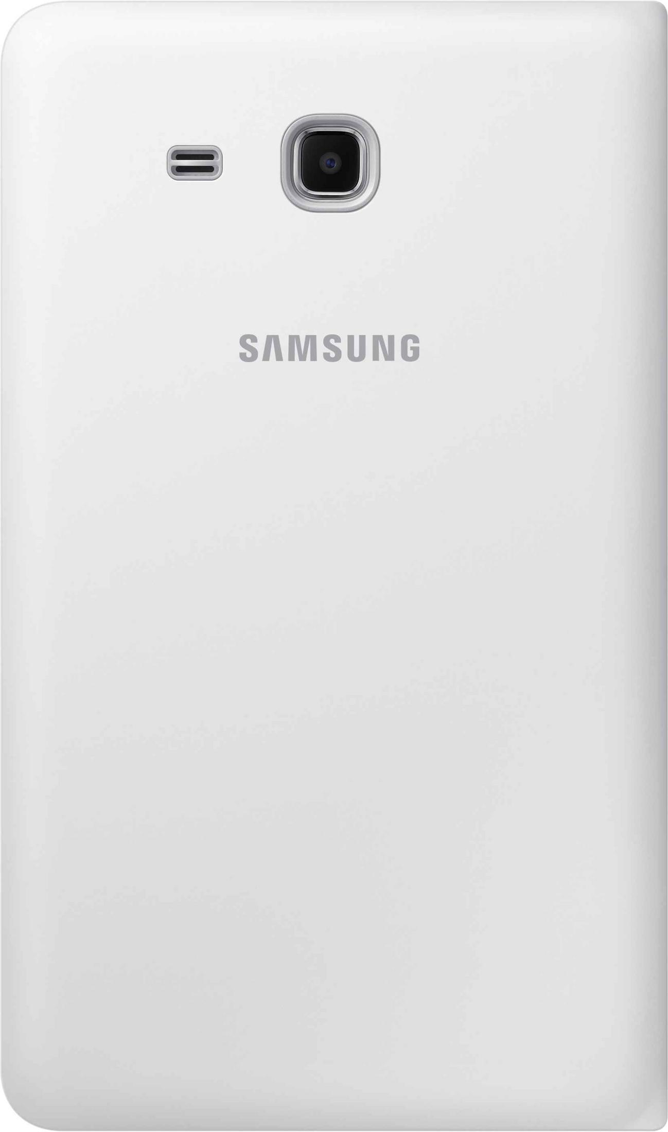 Un retro tablet bianco con una fotocamera e il logo Samsung. Ha un design semplice e pulito.