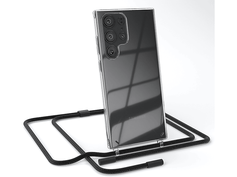 EAZY CASE Transparente Handyhülle Ultra, S23 Samsung, Schwarz unifarbend, mit Galaxy Kette Umhängetasche, runder