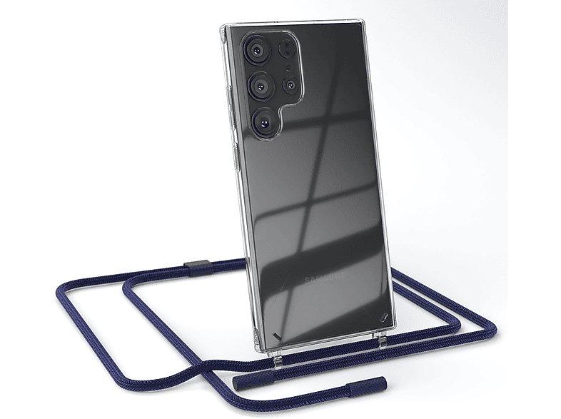 EAZY CASE Transparente Handyhülle mit runder Kette unifarbend, Umhängetasche, Samsung, Galaxy S23 Ultra, Dunkelblau / Nachtblau