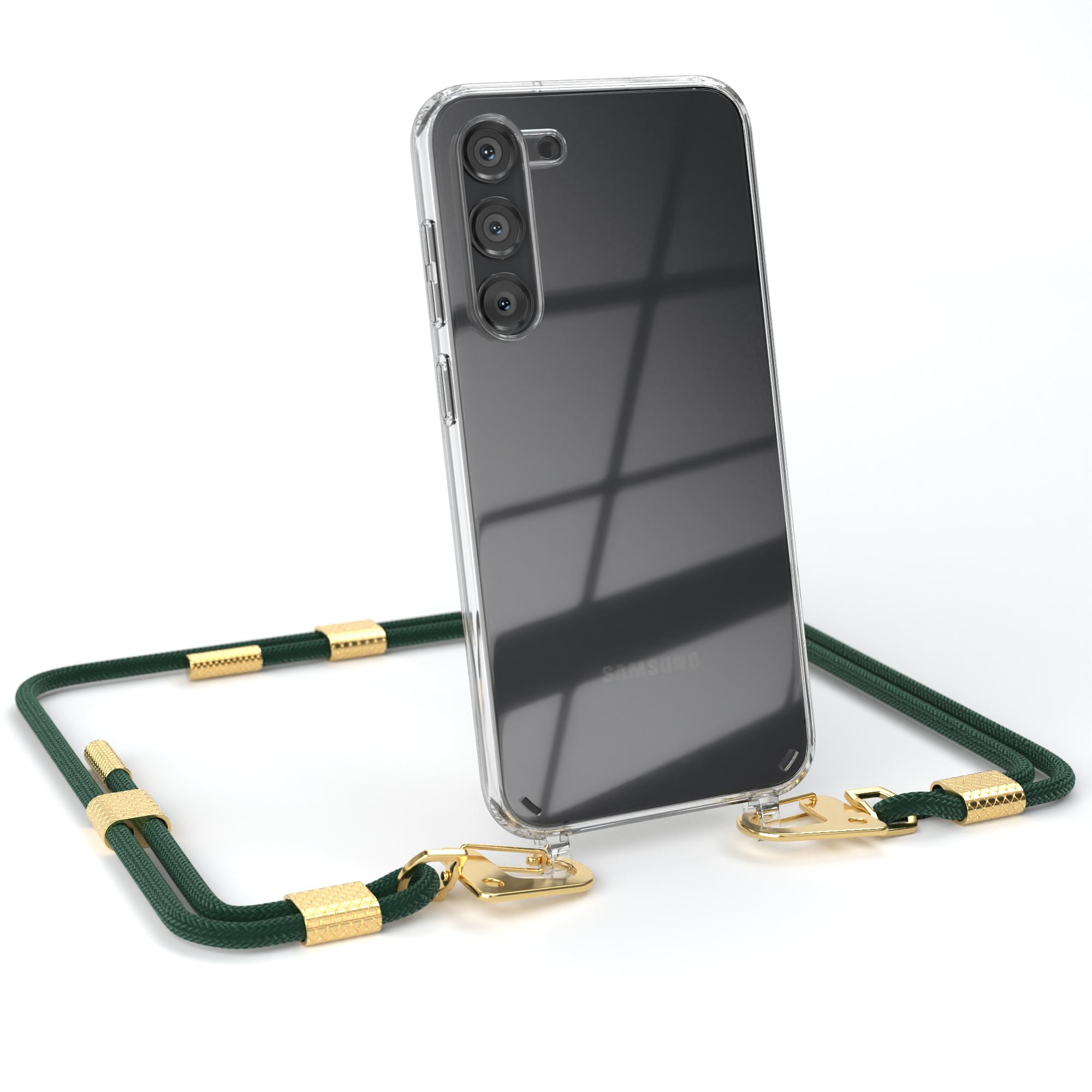 EAZY CASE Transparente runder mit Karabiner, + Plus, Handyhülle / S23 Samsung, Galaxy Kordel Nachtgrün Umhängetasche, Gold