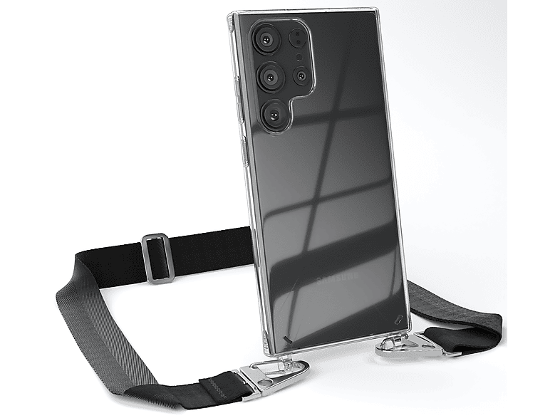 Kordel Silber mit breiter Karabiner, Umhängetasche, Ultra, EAZY CASE Transparente + Galaxy S23 Schwarz Handyhülle Samsung, /