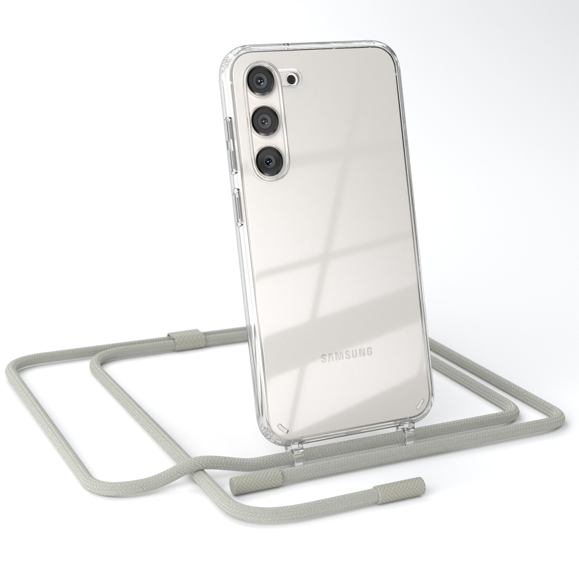 EAZY CASE Transparente / Grau unifarbend, Taupe Samsung, mit Kette Umhängetasche, Plus, S23 Beige Handyhülle runder Galaxy