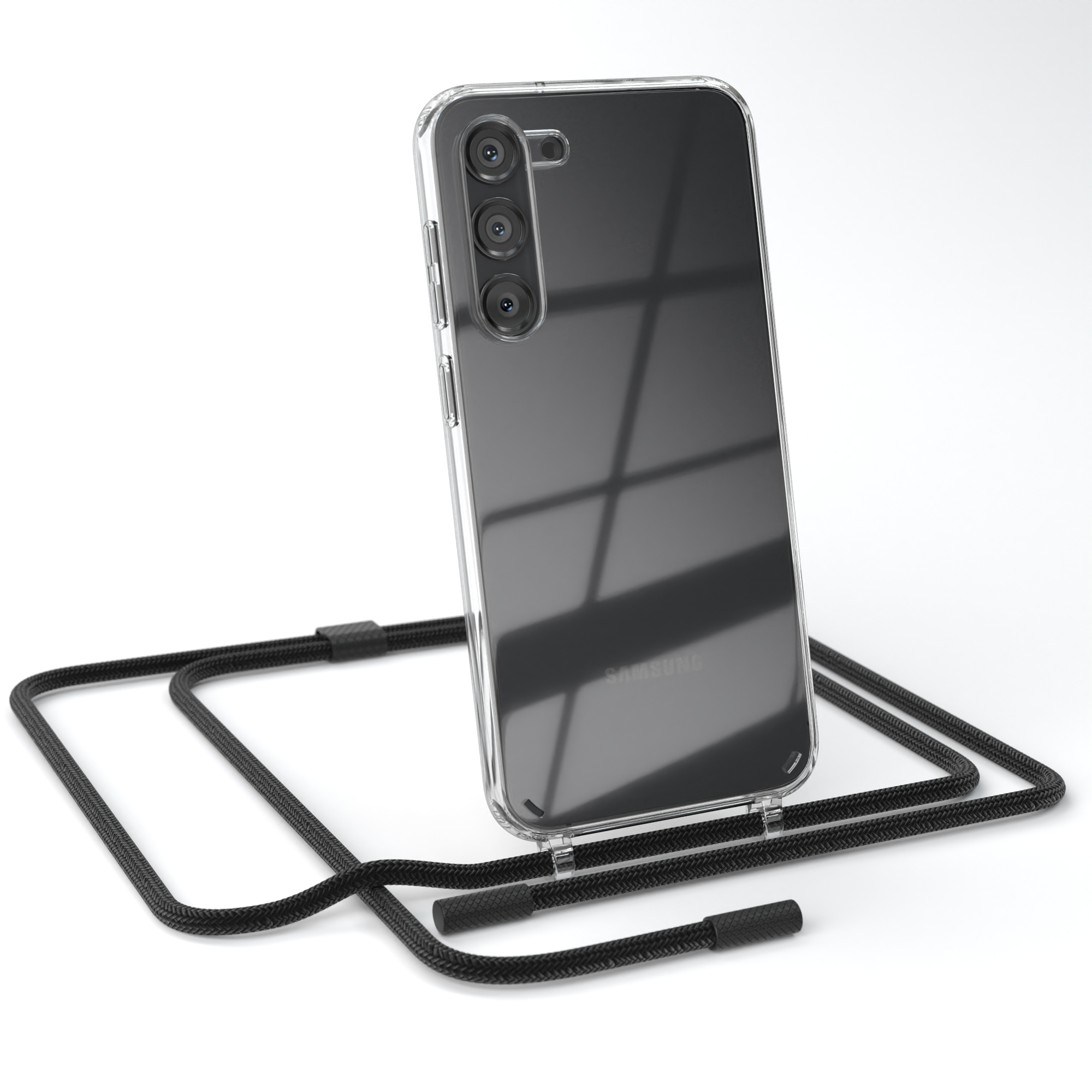 Umhängetasche, S23 Plus, Samsung, mit CASE EAZY runder Kette Handyhülle Schwarz unifarbend, Galaxy Transparente