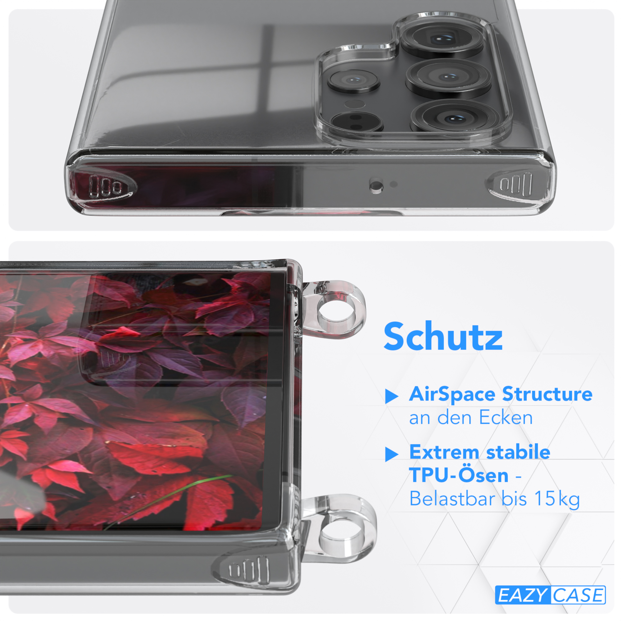 EAZY CASE / Samsung, S23 Beere mit Galaxy Ultra, Bordeaux runder Rot Umhängetasche, Kette unifarbend, Transparente Handyhülle