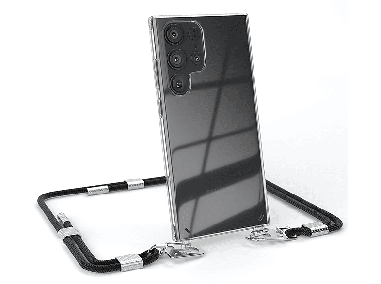 Umhängetasche, Silber Transparente Handyhülle EAZY Samsung, Kordel + mit Karabiner, S23 runder Galaxy CASE Schwarz Ultra, /