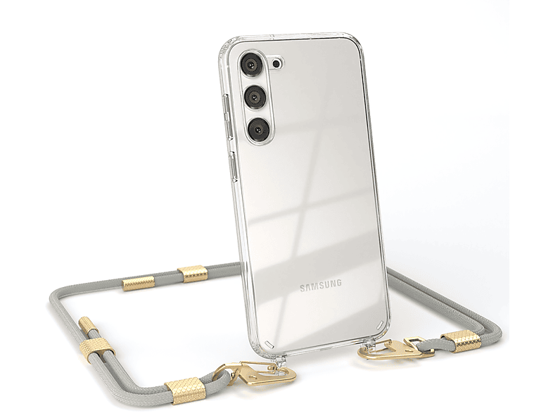 Beige mit Samsung, + Umhängetasche, runder Gold Taupe S23 Matt Karabiner, Galaxy Handyhülle EAZY CASE Plus, Transparente Kordel /