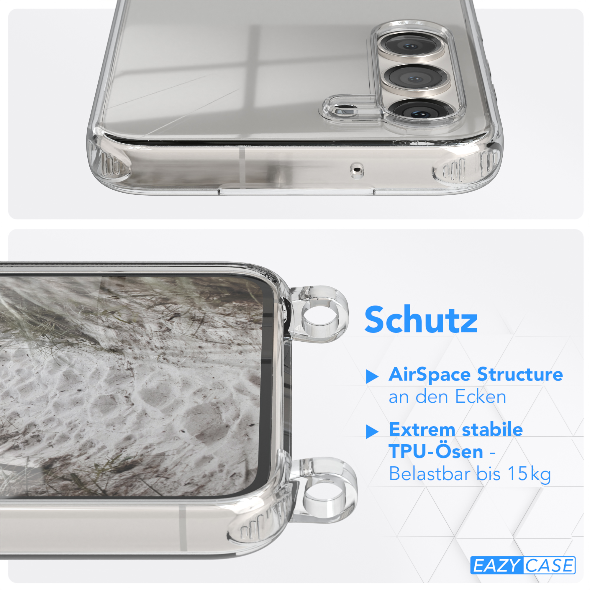 Umhängetasche, EAZY runder mit Beige Handyhülle CASE Kette Taupe Samsung, Transparente Galaxy / Grau S23, unifarbend,