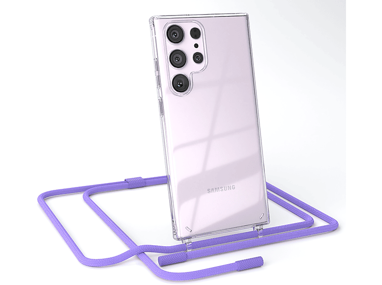 EAZY CASE Transparente Handyhülle Flieder Samsung, Ultra, runder Galaxy S23 Umhängetasche, Kette unifarbend, / Lila mit