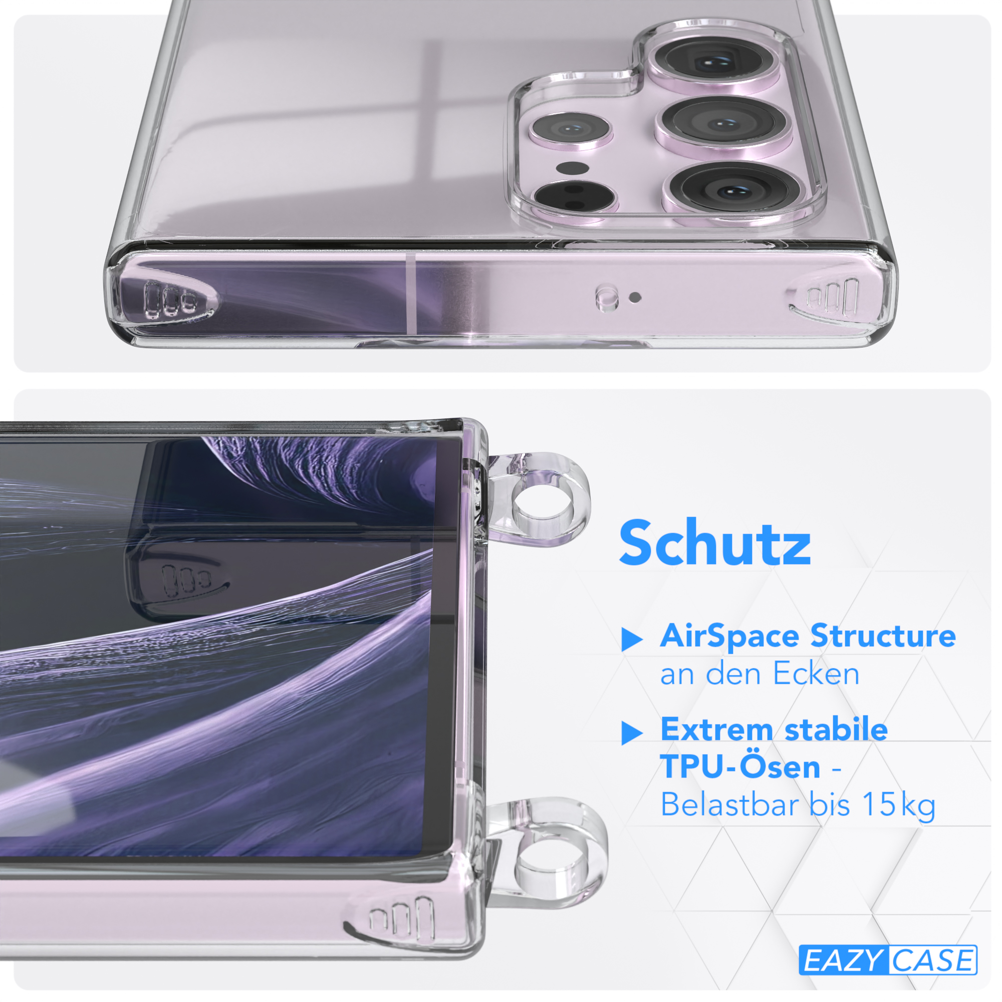EAZY CASE Transparente Handyhülle Kette Flieder Samsung, Umhängetasche, Galaxy mit Ultra, / runder unifarbend, Lila S23