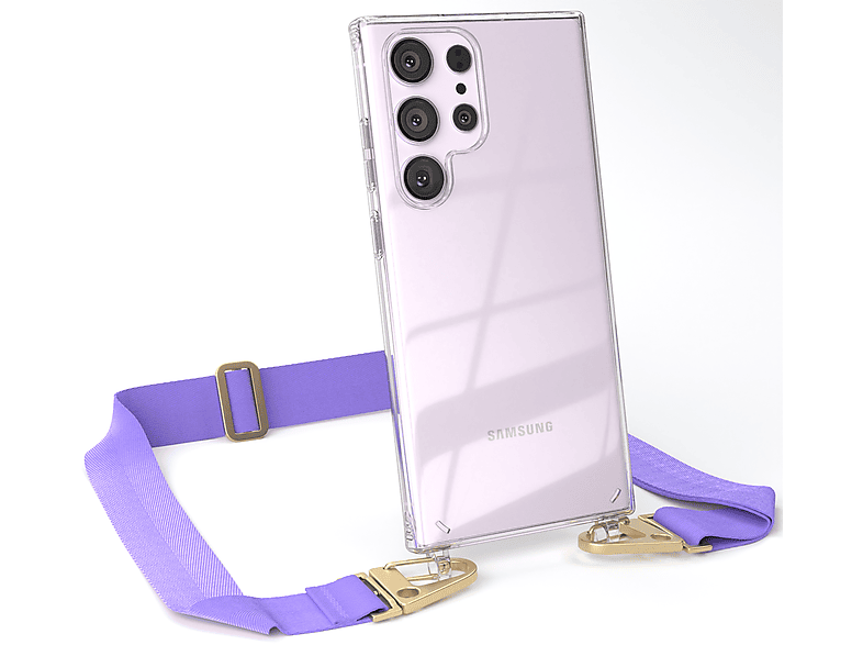 Transparente Samsung, / Umhängetasche, + Flieder Galaxy S23 Karabiner, Kordel breiter CASE Handyhülle mit Ultra, EAZY Gold
