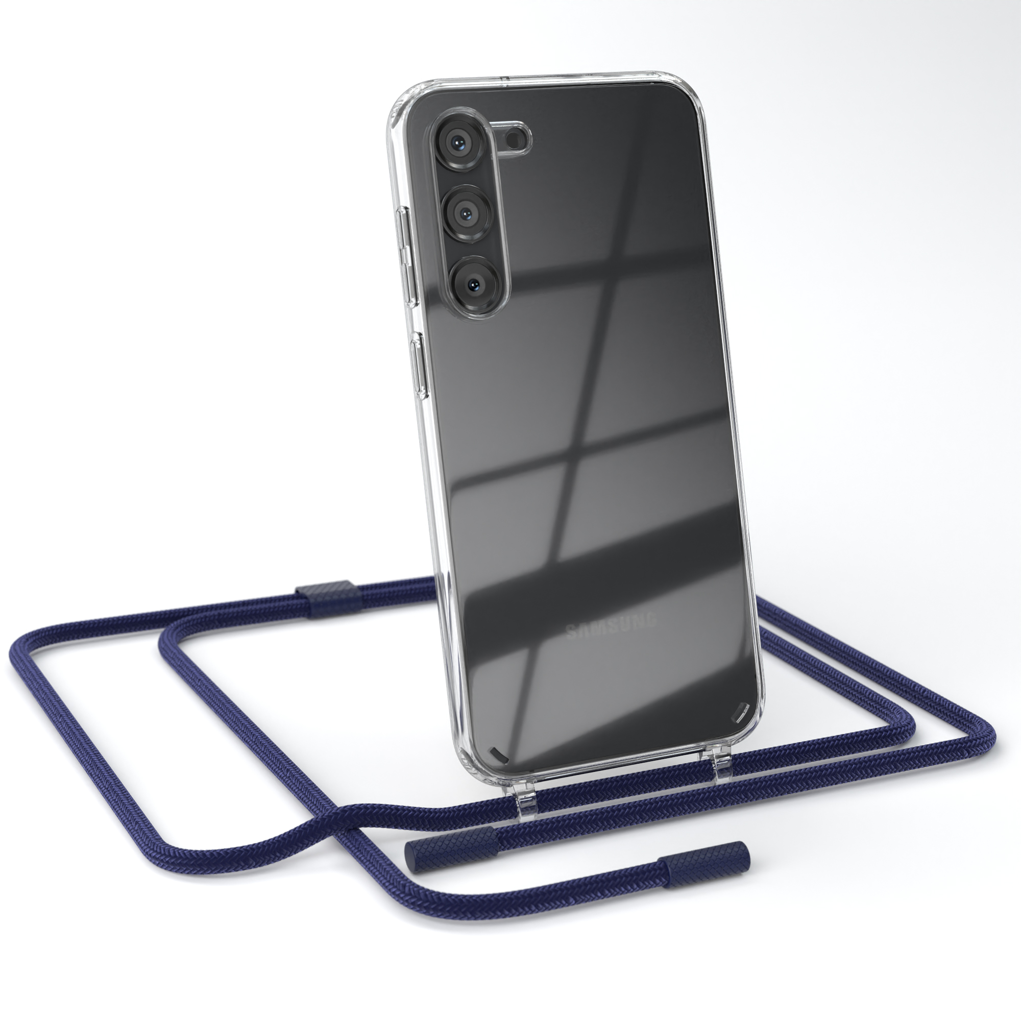 EAZY CASE Transparente Handyhülle mit Plus, runder Nachtblau S23 Samsung, / unifarbend, Dunkelblau Galaxy Kette Umhängetasche