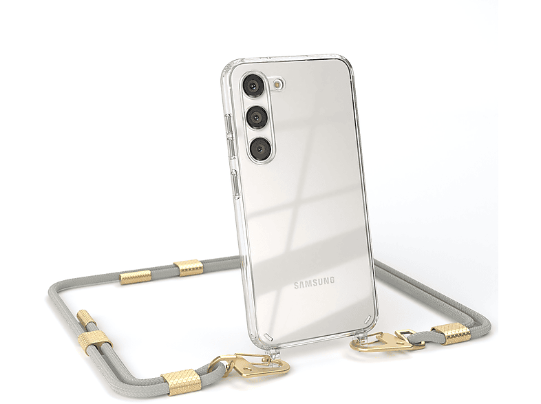 Umhängetasche, Transparente Handyhülle Beige S23, mit Gold Kordel EAZY + Galaxy Taupe runder Karabiner, / Matt Samsung, CASE