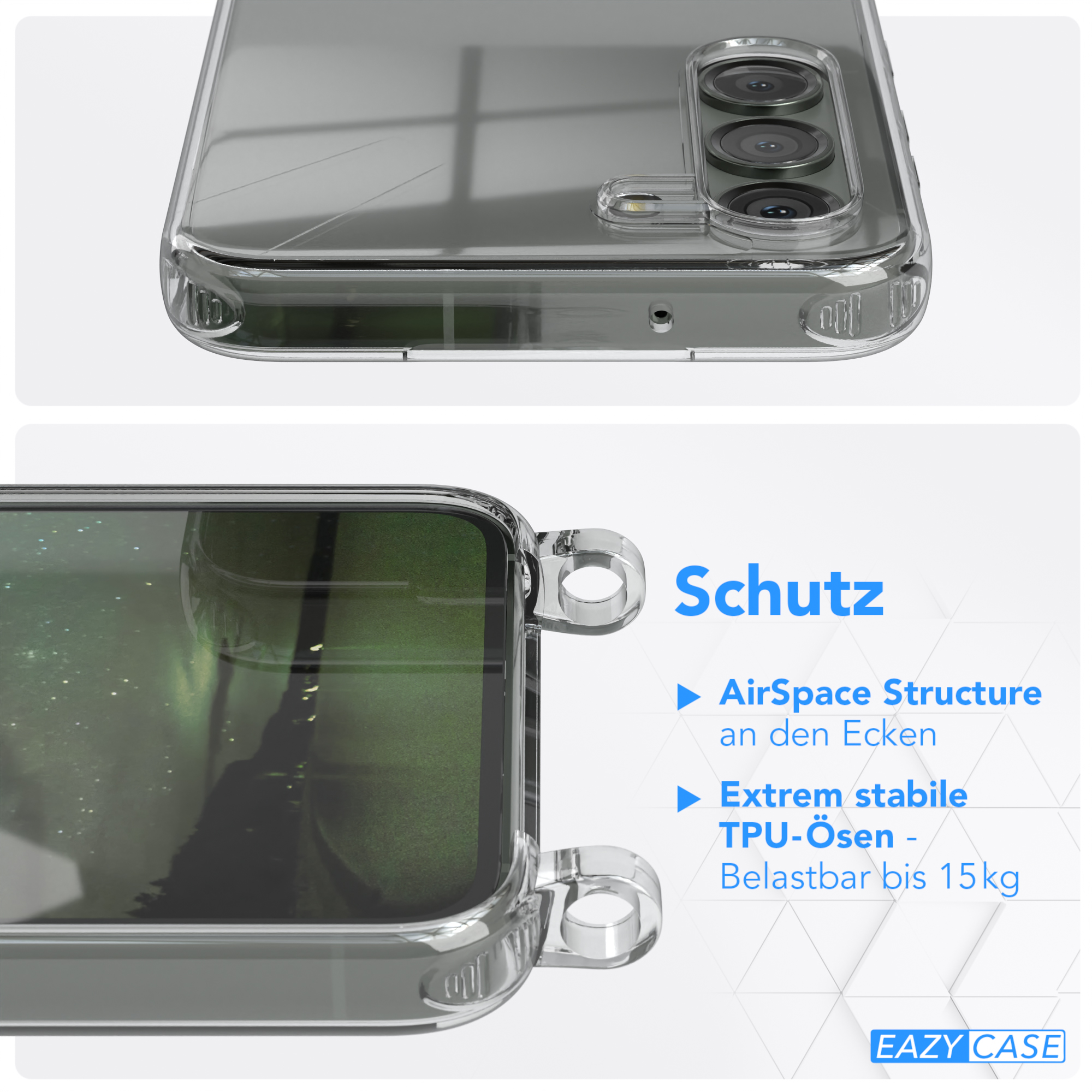 Nachtgrün Samsung, Karabiner, S23, CASE Galaxy runder Transparente Umhängetasche, / Gold mit Kordel EAZY + Handyhülle