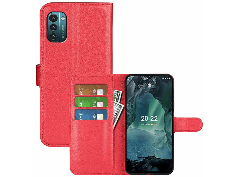 Bookcover, / Tasche WIGENTO Kreditkarten Fach, G21 Nokia, mit G11, Rot Design