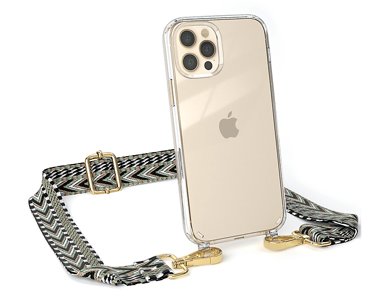 Apple, Schwarz iPhone EAZY Transparente mit 12 CASE / Boho Kordel Pro, Handyhülle Umhängetasche, / Grün Style, 12