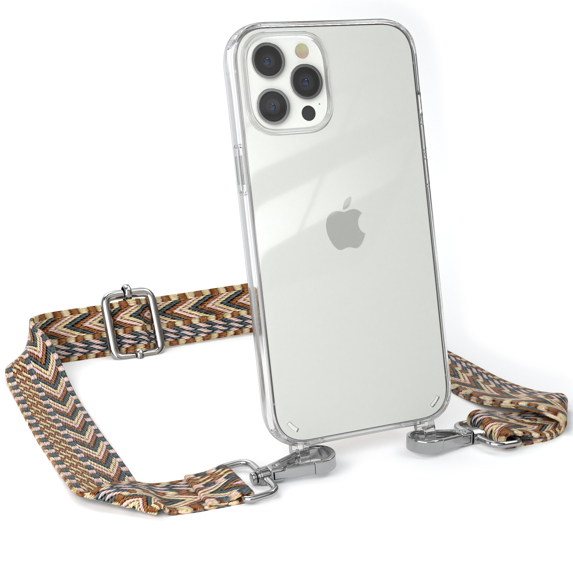 EAZY CASE Transparente Handyhülle iPhone mit Pro Umhängetasche, Max, Kordel Braun Apple, Mix 12 Style, Boho