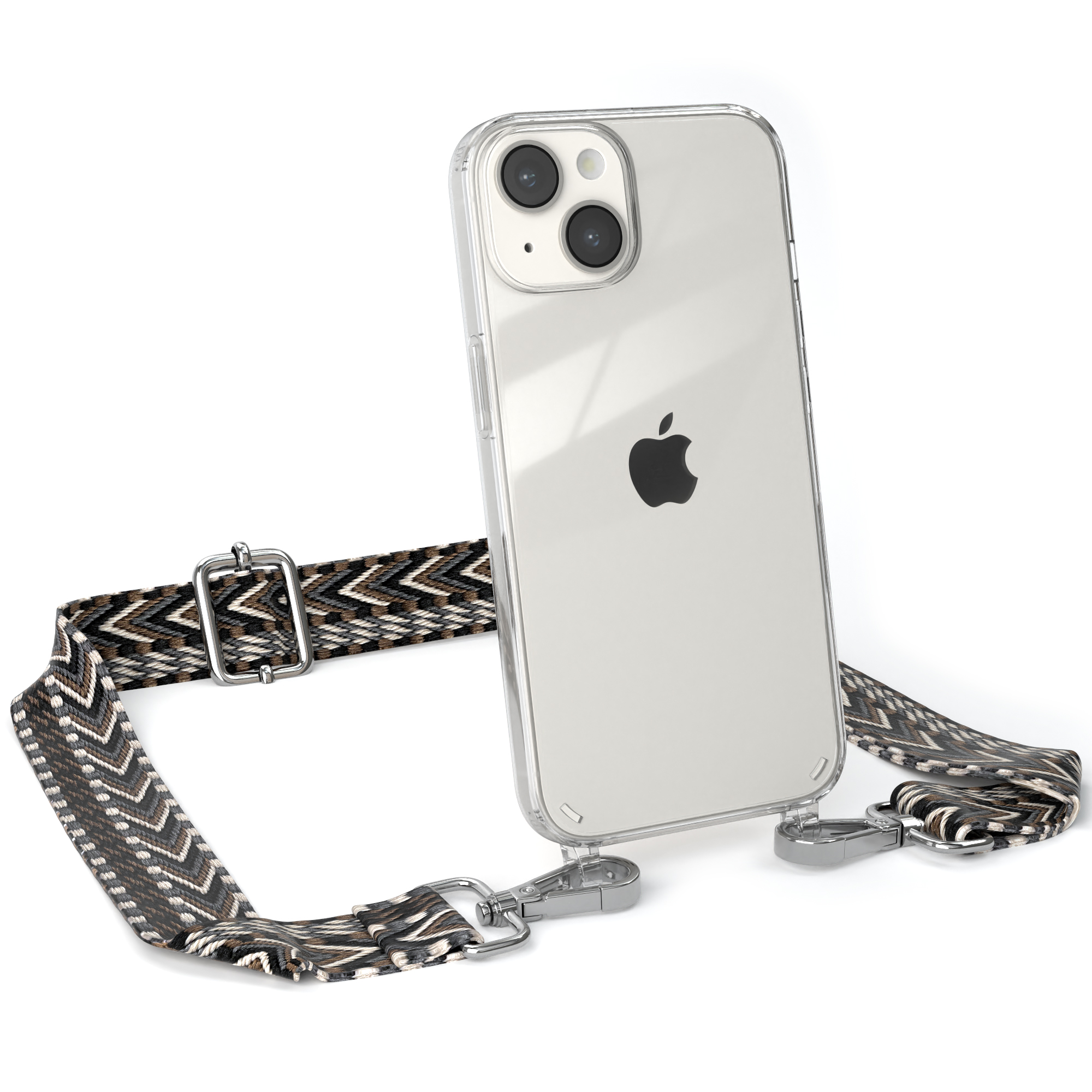 Handyhülle / Transparente Schwarz Grau Kordel 14, EAZY Apple, Umhängetasche, mit CASE Boho iPhone Style,