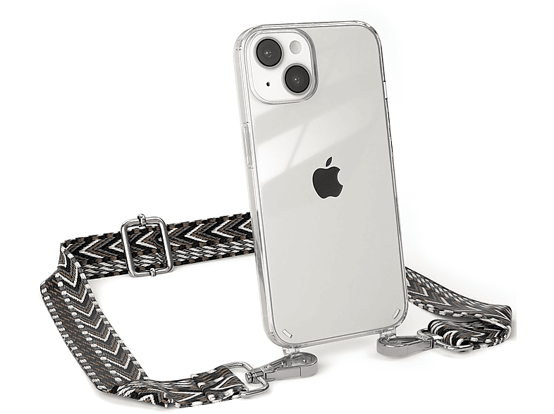Grau Kordel Boho / mit EAZY Handyhülle 14, Apple, Style, Umhängetasche, CASE Transparente iPhone Schwarz