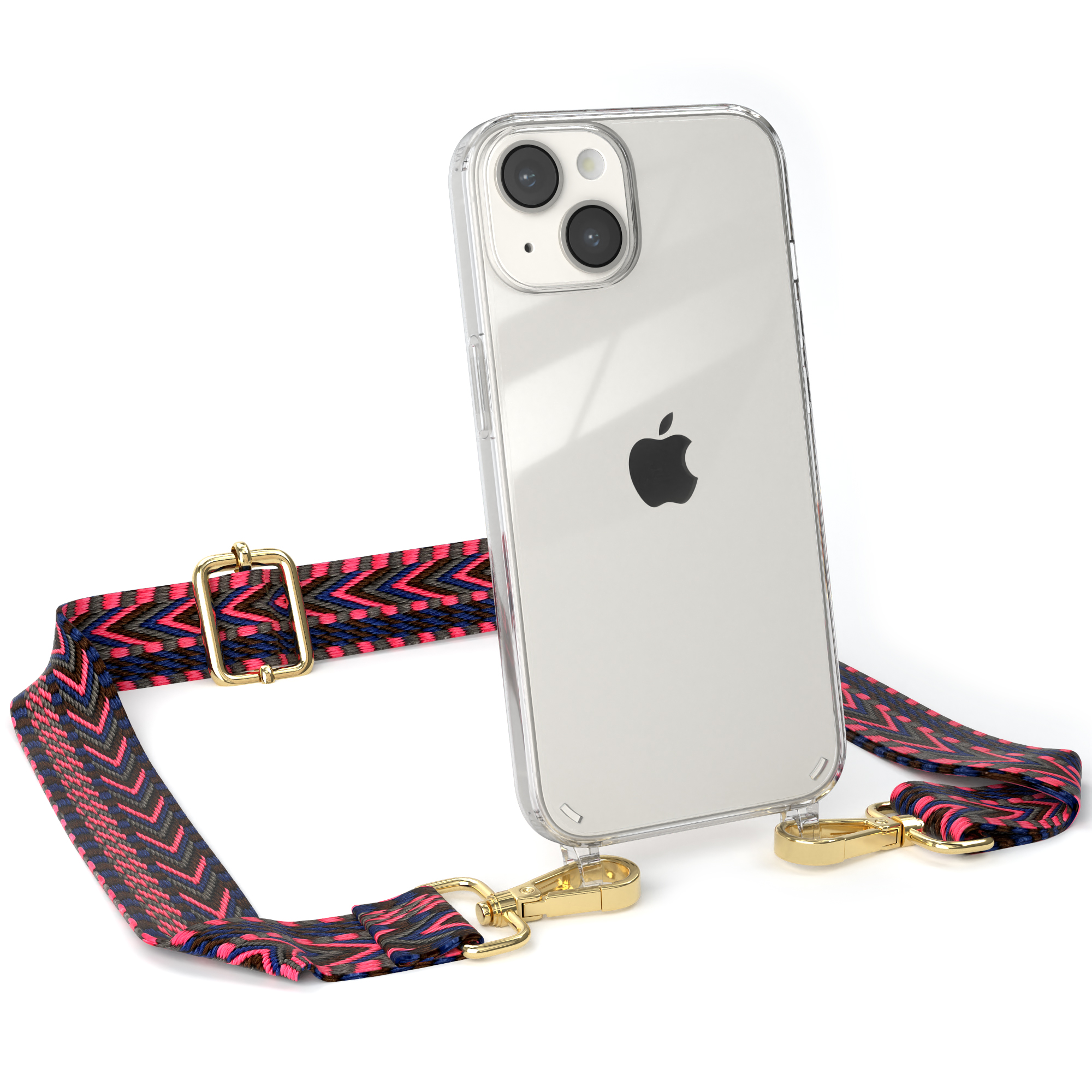 Boho 14, CASE Apple, EAZY / Style, mit Blau Pink iPhone Umhängetasche, Kordel Transparente Handyhülle