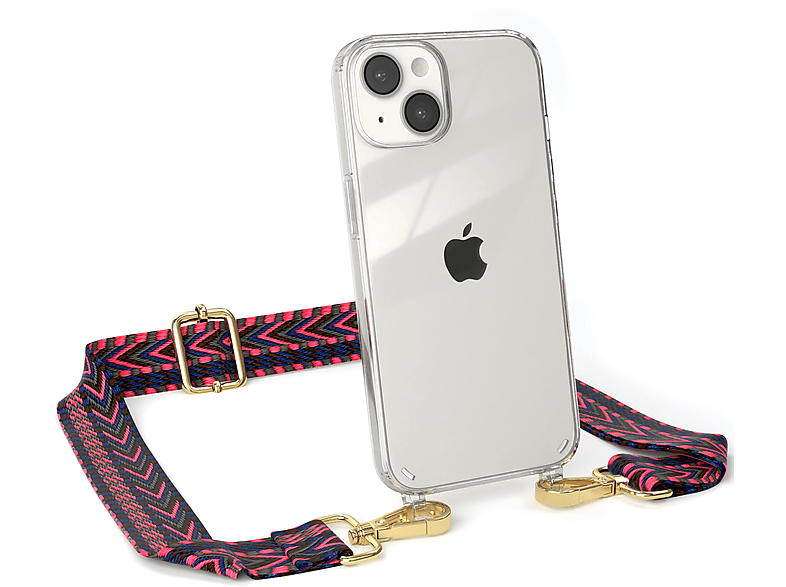 Boho 14, CASE Apple, EAZY / Style, mit Blau Pink iPhone Umhängetasche, Kordel Transparente Handyhülle