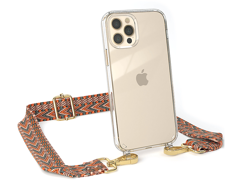 12 Pro, iPhone CASE Orange Umhängetasche, Transparente Boho EAZY Style, 12 Grün mit / Handyhülle Apple, Kordel /