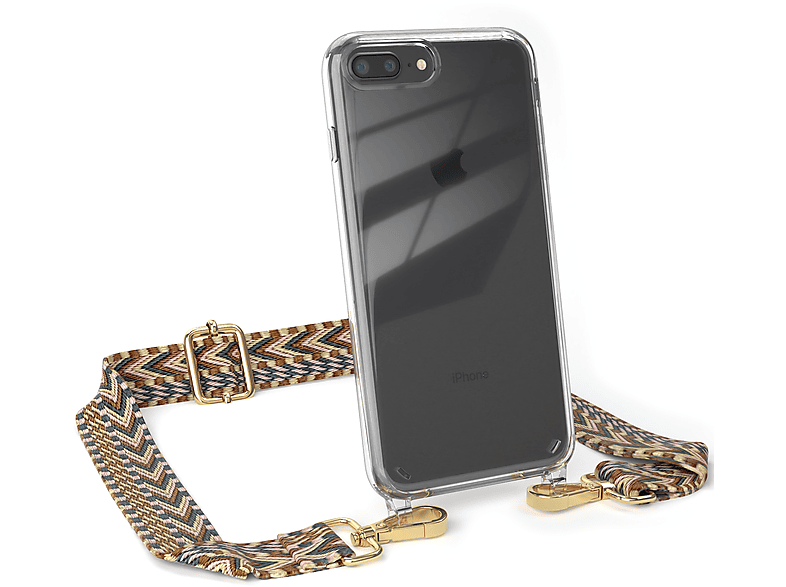 EAZY CASE Transparente Plus, 8 7 Umhängetasche, Handyhülle / Apple, Style, mit iPhone Boho Kordel Braun Plus Mix