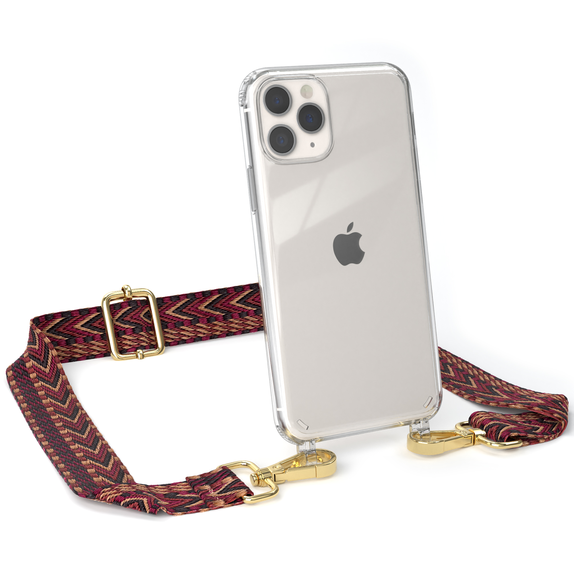 EAZY CASE Braun Style, mit iPhone 11 Rot Transparente Apple, Pro, / Kordel Boho Handyhülle Umhängetasche