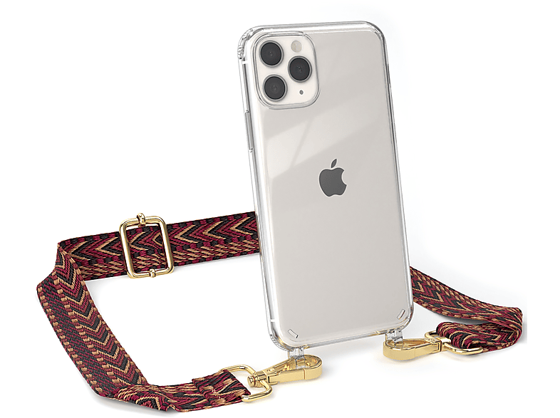 EAZY CASE Transparente Umhängetasche, Handyhülle Kordel Apple, Braun iPhone Rot / Style, Pro, mit Boho 11