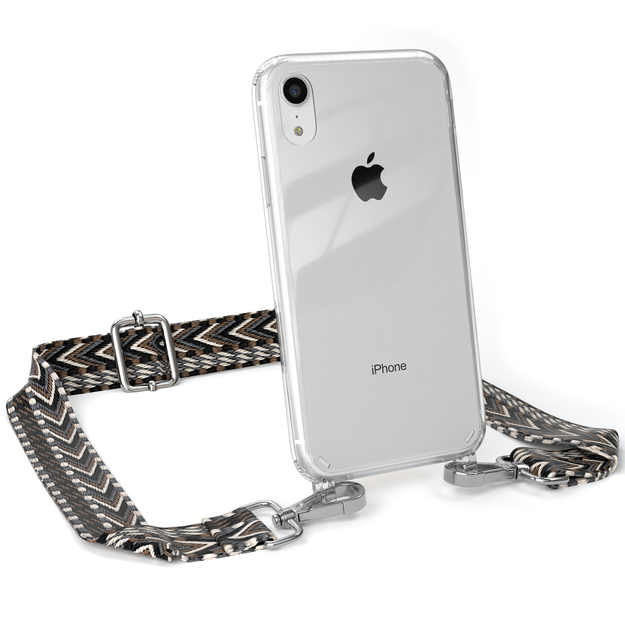Apple, Style, mit iPhone Grau Transparente / XR, Handyhülle Kordel Umhängetasche, Schwarz CASE Boho EAZY
