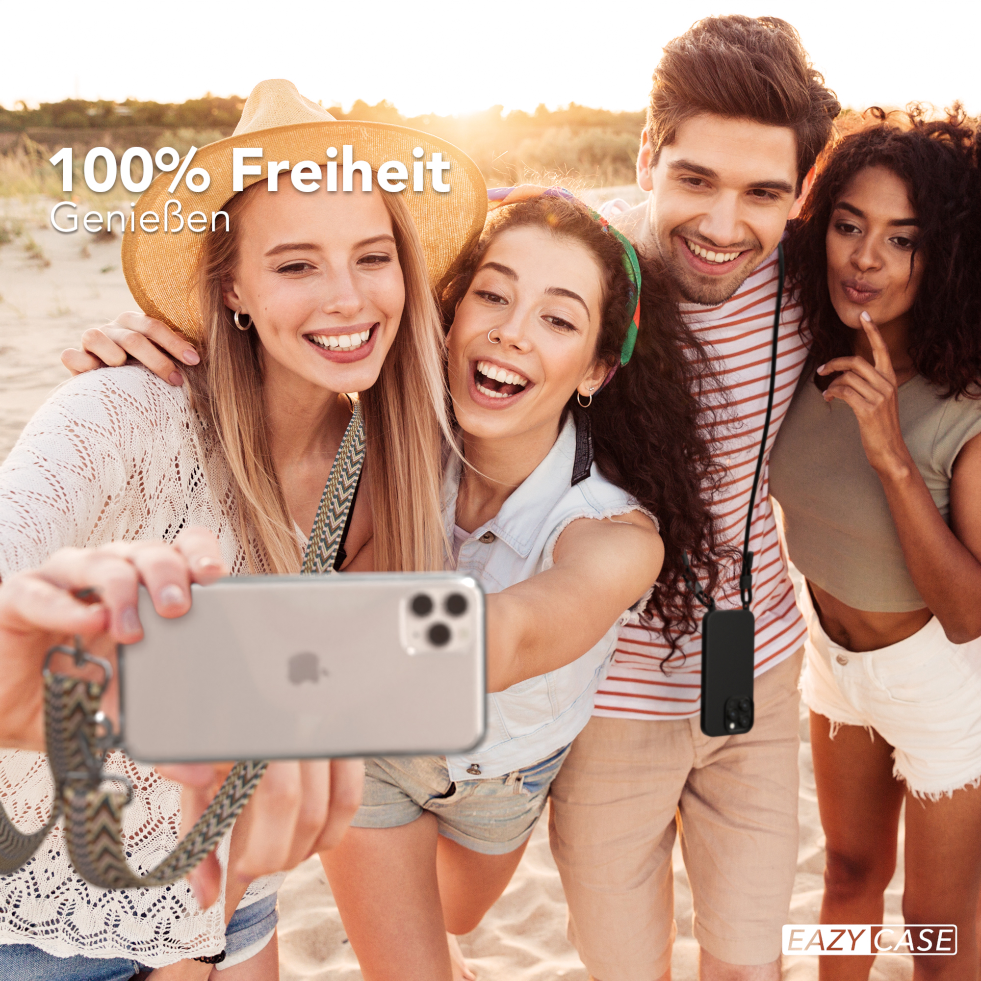 Gruppe von Leuten macht ein Selfie mit einem Telefon.