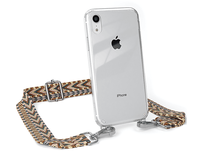 EAZY CASE Transparente XR, iPhone Boho Umhängetasche, Mix Handyhülle Apple, Style, Kordel Braun mit