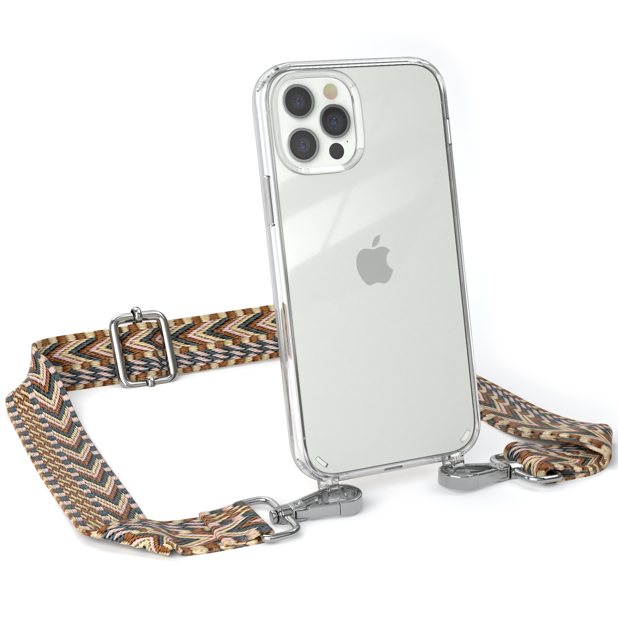 Mix iPhone Umhängetasche, Transparente Pro, Braun Boho CASE / 12 12 EAZY Style, Apple, Kordel Handyhülle mit