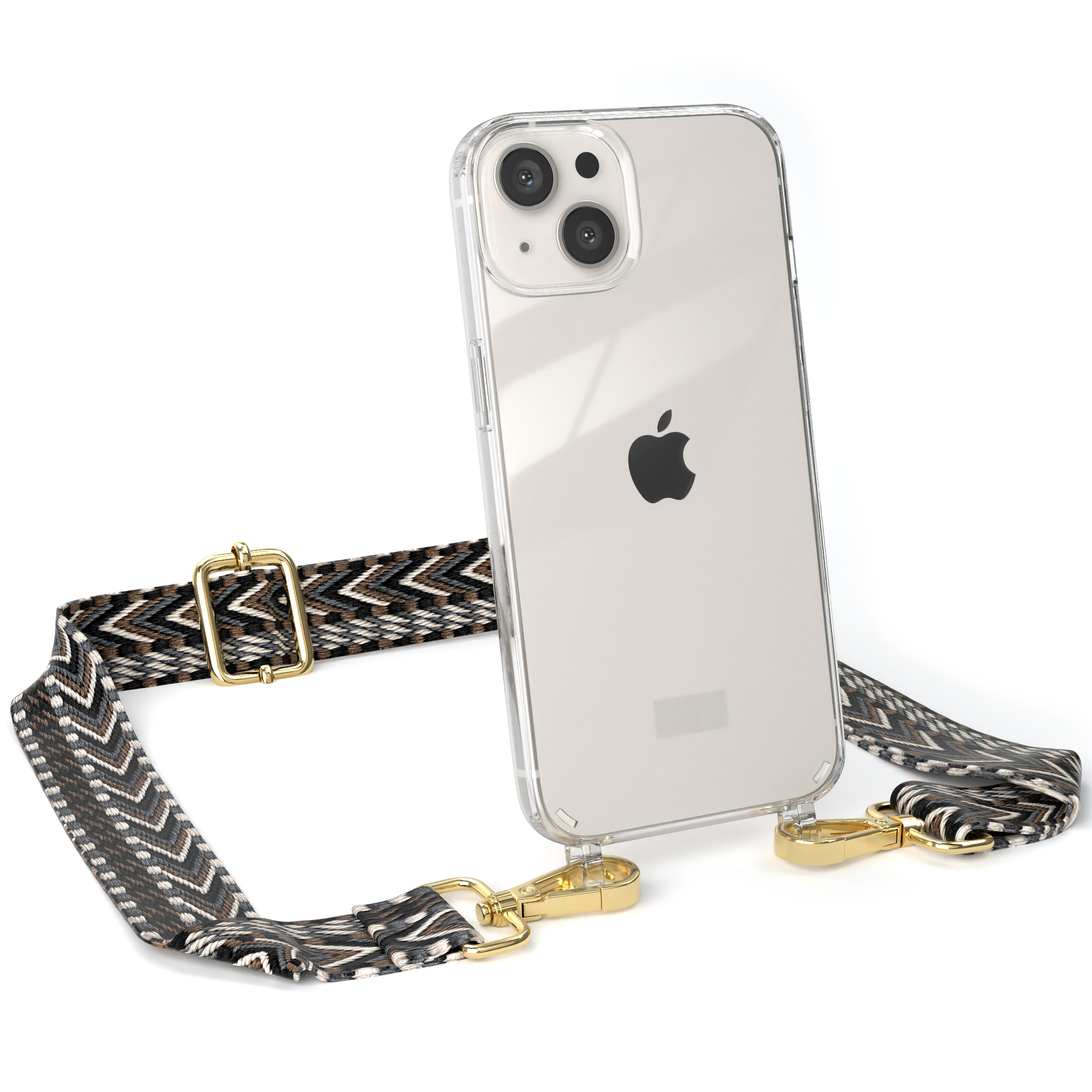 Schwarz / Transparente Umhängetasche, Apple, Boho Style, iPhone CASE Grau Handyhülle 13, EAZY Kordel mit