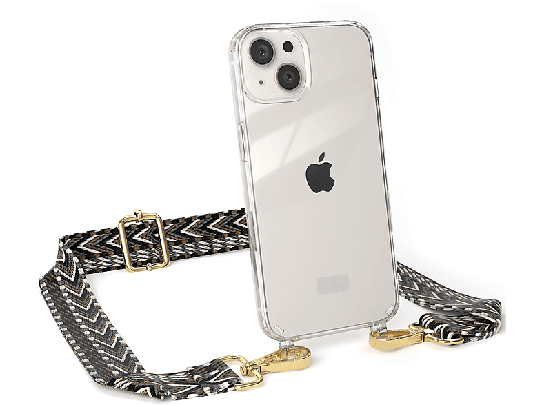 Schwarz / Transparente Umhängetasche, Apple, Boho Style, iPhone CASE Grau Handyhülle 13, EAZY Kordel mit