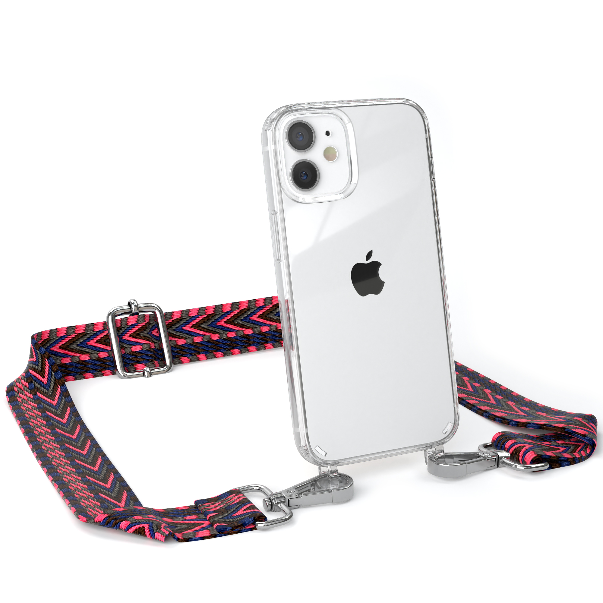EAZY CASE mit Transparente 12 / Kordel Handyhülle Pink Mini, Style, Boho iPhone Umhängetasche, Blau Apple