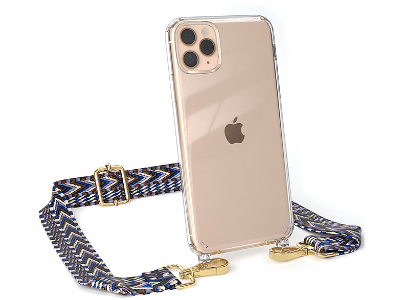Umhängetasche, Weiß Pro Max, Blau Kordel Handyhülle Apple, Transparente 11 iPhone Boho CASE mit EAZY / Style,