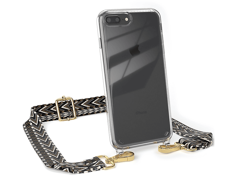 EAZY CASE Transparente Handyhülle Schwarz Boho Style, iPhone 7 Umhängetasche, Grau Apple, Plus, Plus 8 mit / Kordel 