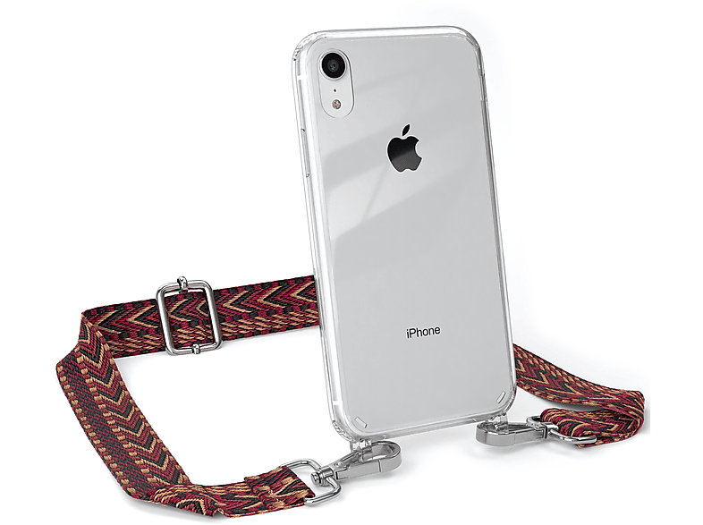 EAZY CASE Transparente Handyhülle mit Kordel Boho Style, Umhängetasche, Apple, iPhone XR, Rot / Braun