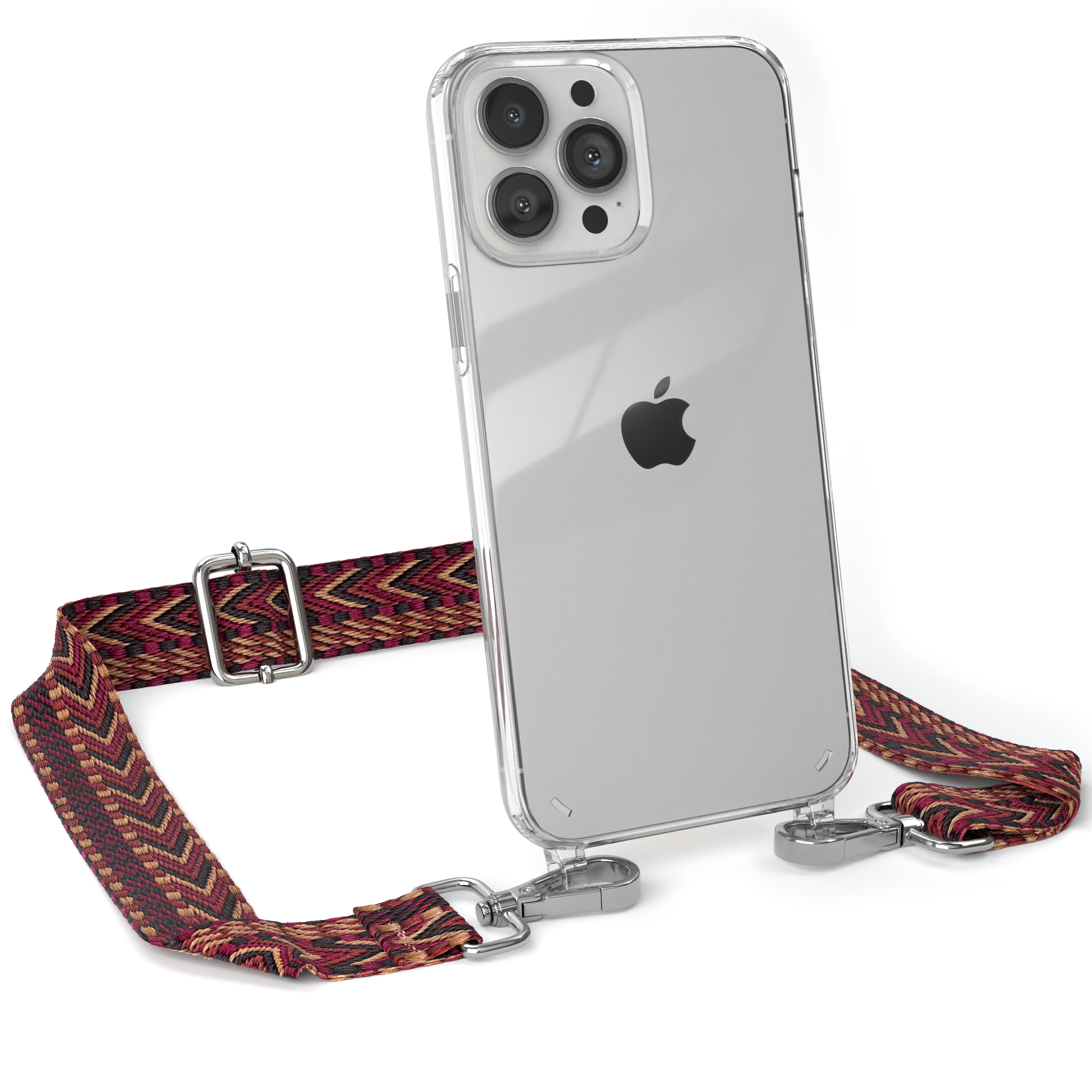 EAZY CASE Transparente Handyhülle Rot Max, Boho Pro mit iPhone / Apple, Kordel Style, Umhängetasche, 13 Braun