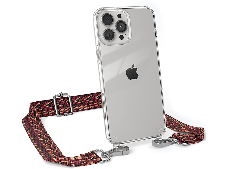 EAZY CASE Transparente Handyhülle Rot Max, Boho Pro mit iPhone / Apple, Kordel Style, Umhängetasche, 13 Braun