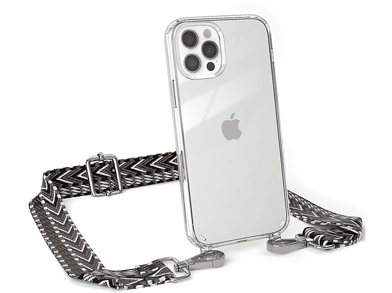 Handyhülle / Style, / 12 EAZY iPhone CASE Grau mit 12 Boho Kordel Transparente Apple, Schwarz Umhängetasche, Pro,