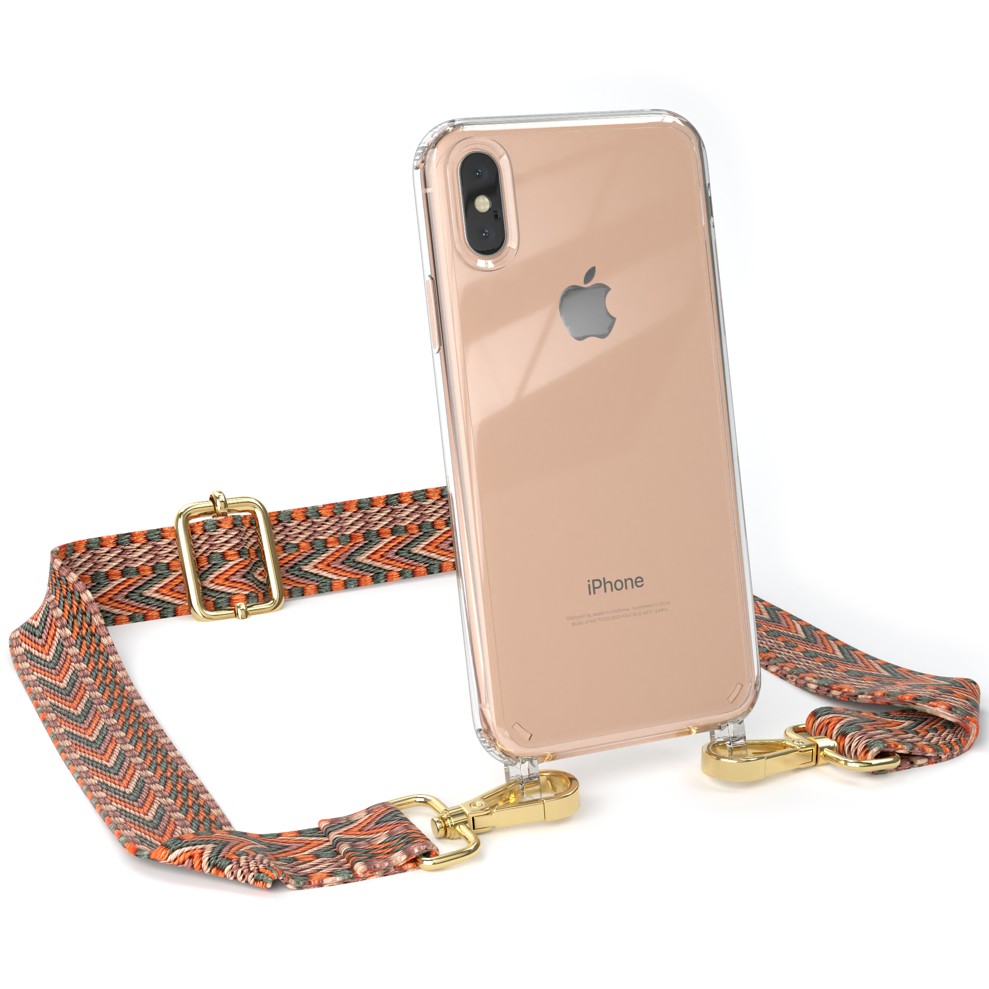 EAZY CASE Transparente Handyhülle Apple, Kordel Orange / Umhängetasche, Boho Max, mit Grün XS Style, iPhone