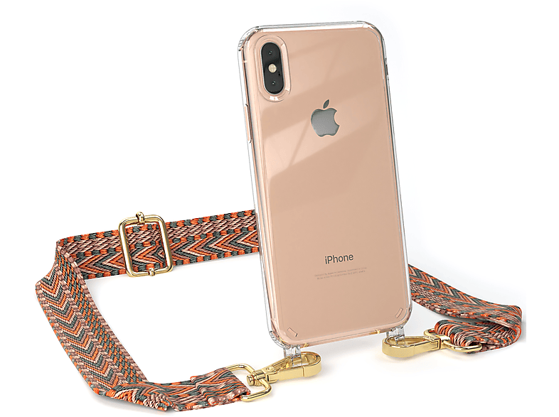 EAZY CASE Transparente Umhängetasche, Kordel mit Handyhülle Grün Orange XS / Boho Max, Apple, iPhone Style