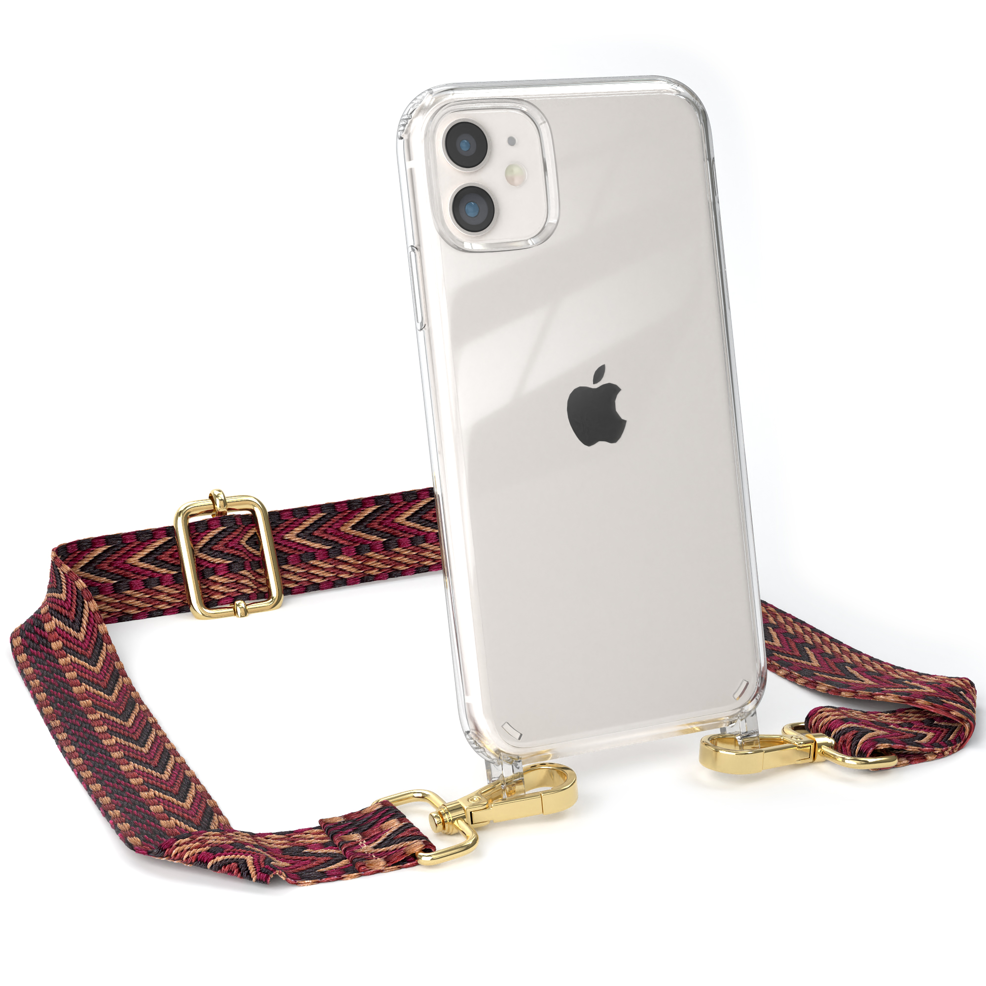 mit Kordel Rot Style, Transparente 11, / Umhängetasche, Apple, iPhone Handyhülle EAZY CASE Braun Boho