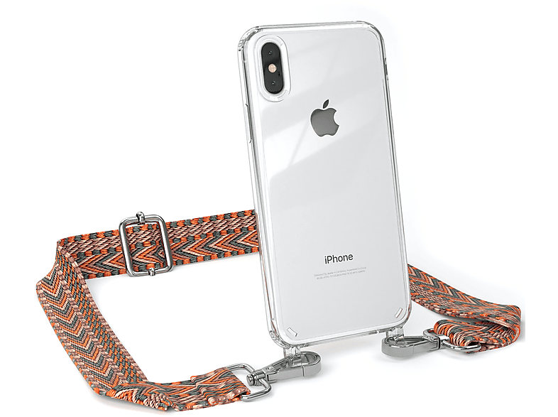 EAZY CASE Transparente Handyhülle mit Kordel Boho Style, Umhängetasche, Apple, iPhone XS Max, Orange / Grün | Handyketten