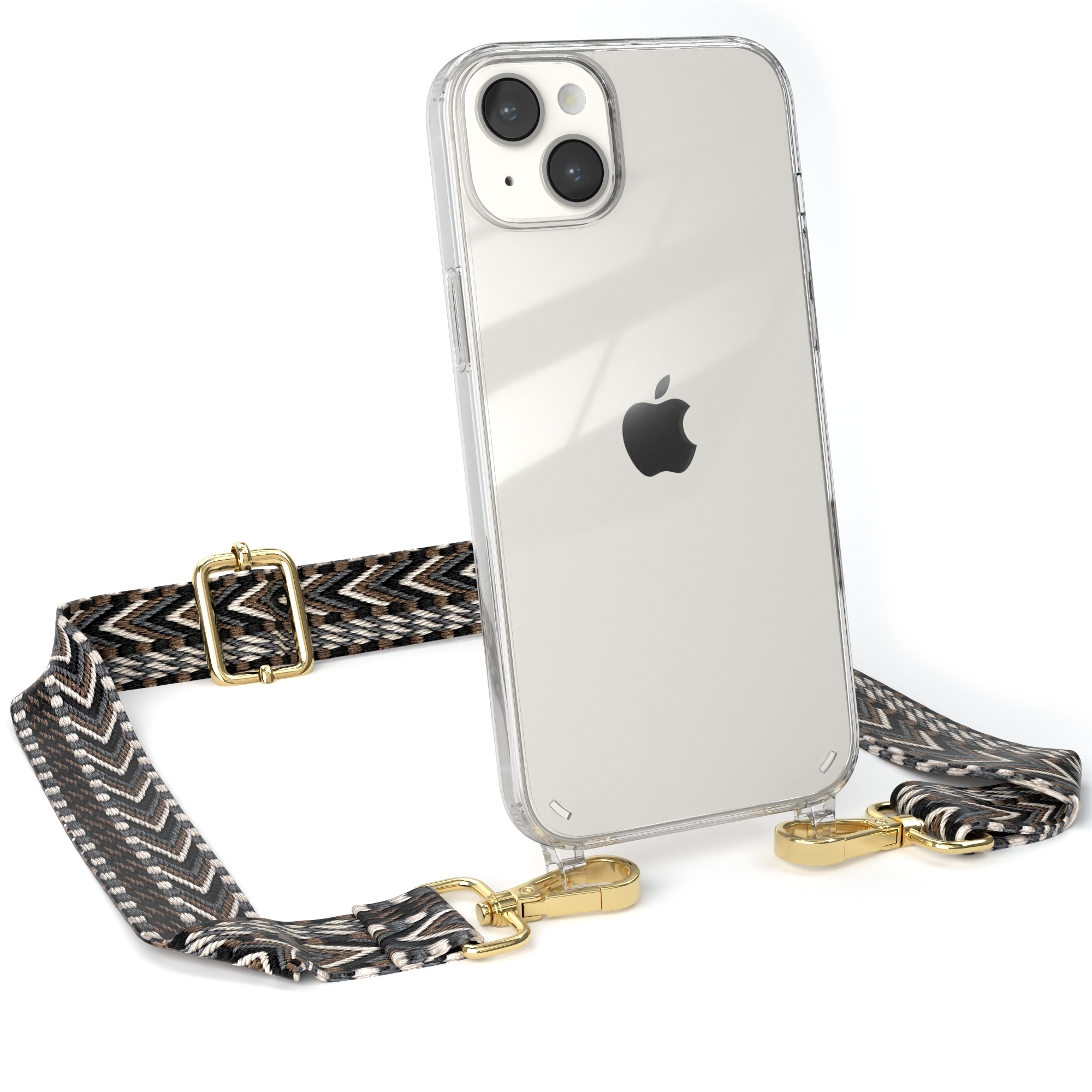 mit Boho CASE Kordel Plus, Transparente Schwarz EAZY Apple, / Umhängetasche, Grau 14 Handyhülle Style, iPhone