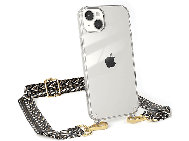Apple, Boho 14 Grau Umhängetasche, EAZY mit Plus, Schwarz Handyhülle CASE iPhone / Kordel Transparente Style,