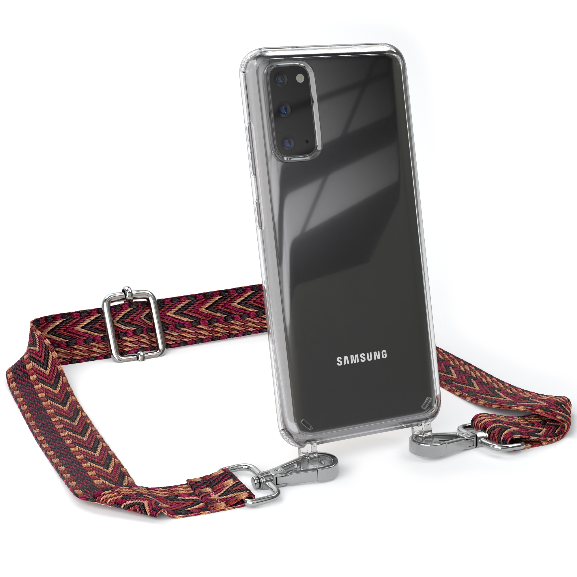 mit / Style, Samsung, Braun Galaxy S20, Boho CASE Umhängetasche, EAZY Transparente Kordel Rot Handyhülle