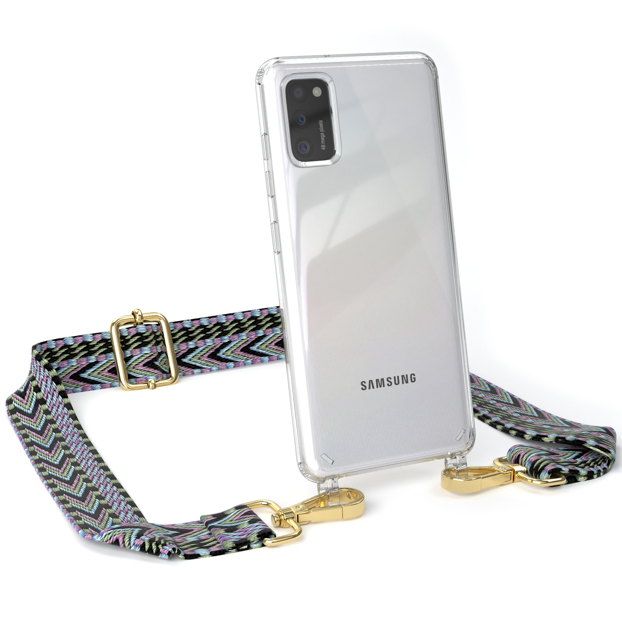 Transparente Violett / Samsung, Galaxy Handyhülle Boho Umhängetasche, Kordel Grün mit EAZY CASE A41, Style,